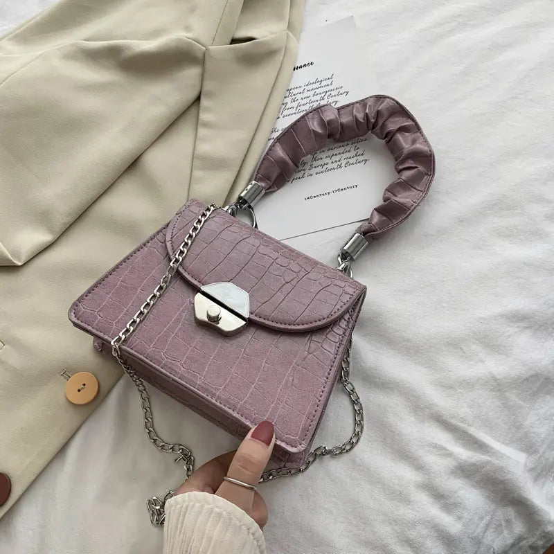 Vintage Crocodile Pattern Chain Crossbody Bag for Women