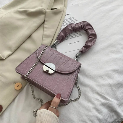 Vintage Crocodile Pattern Chain Crossbody Bag for Women