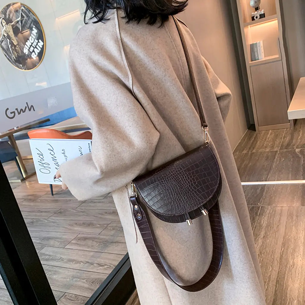 Fashionable Crocodile Pattern Half-Moon Shoulder Bag