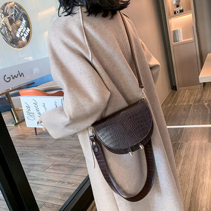Fashionable Crocodile Pattern Half-Moon Shoulder Bag