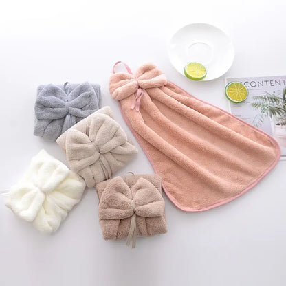 Coral Fleece Bow Style Soft Absorbent Hand Towel
