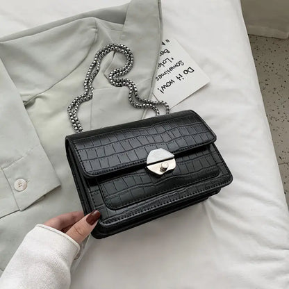 Vintage Crocodile Pattern Chain Crossbody Bag for Women