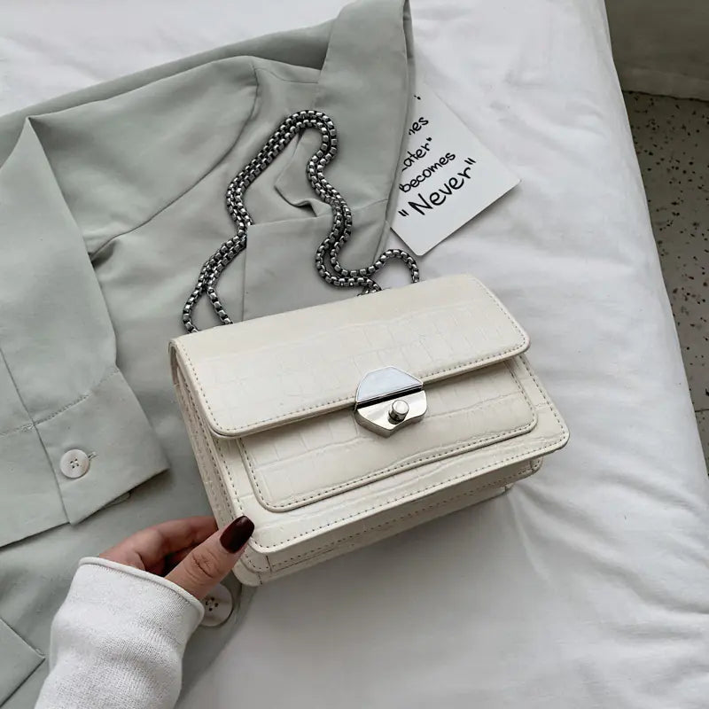 Vintage Crocodile Pattern Chain Crossbody Bag for Women