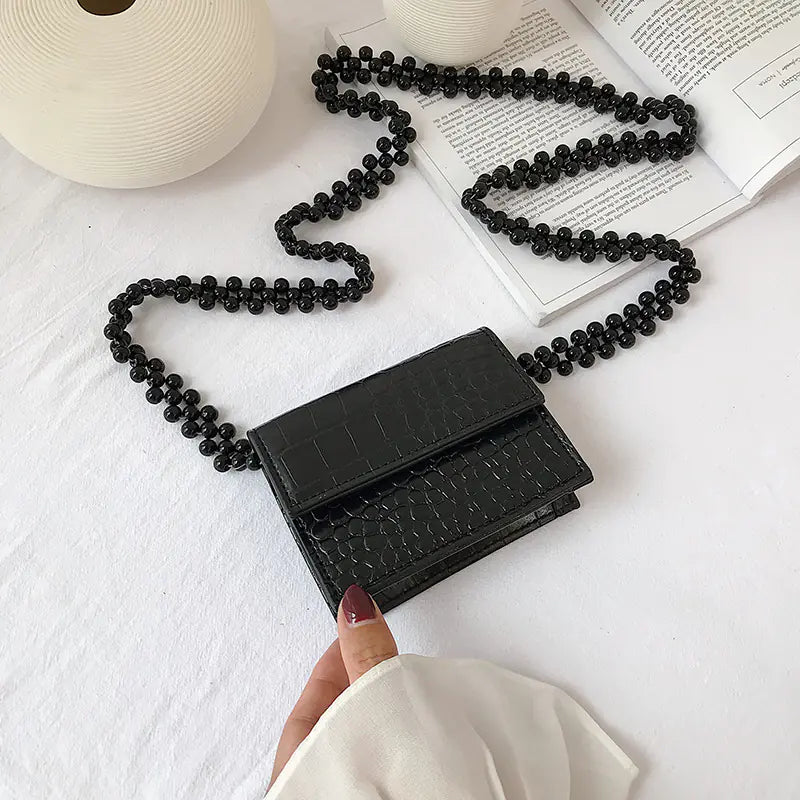 Crocodile Pattern Beaded Chain Crossbody Bag (Retro)