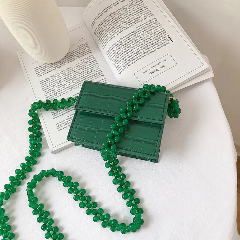 Crocodile Pattern Beaded Chain Crossbody Bag (Retro)