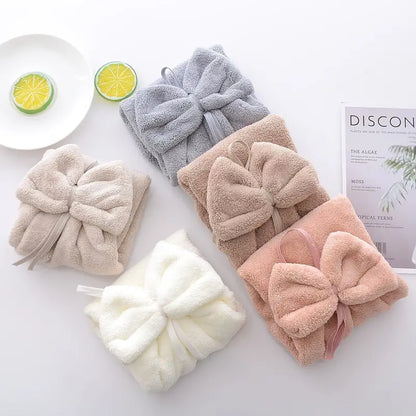 Coral Fleece Bow Style Soft Absorbent Hand Towel