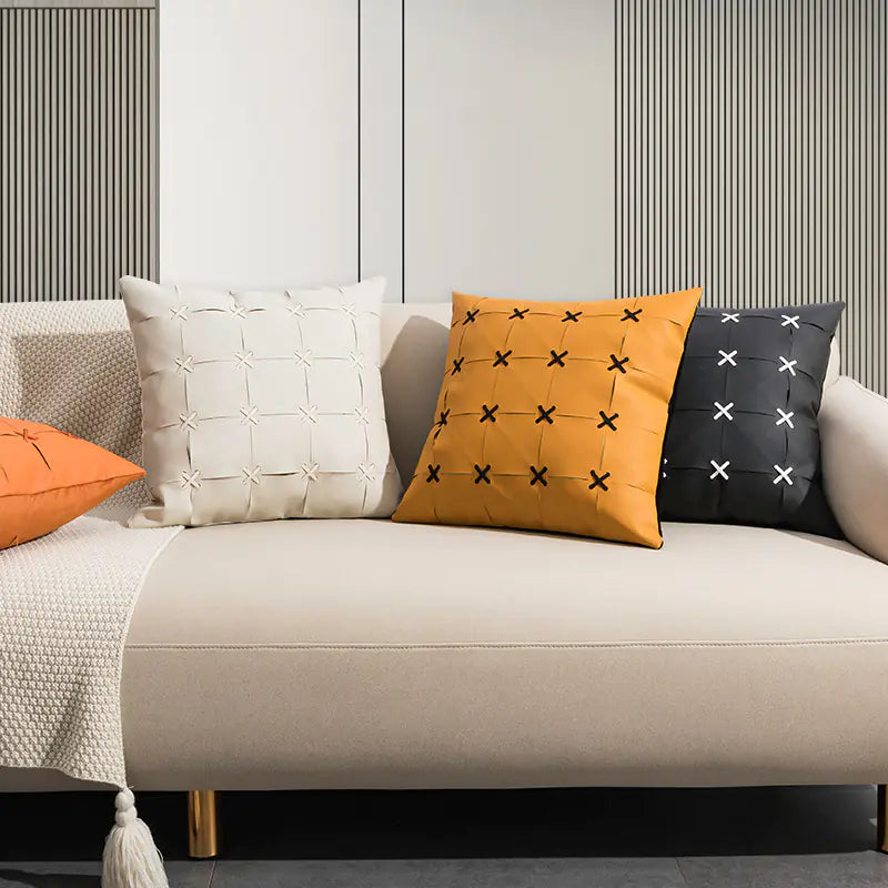 American Modern Hand-woven PU Leather Pillow Cover