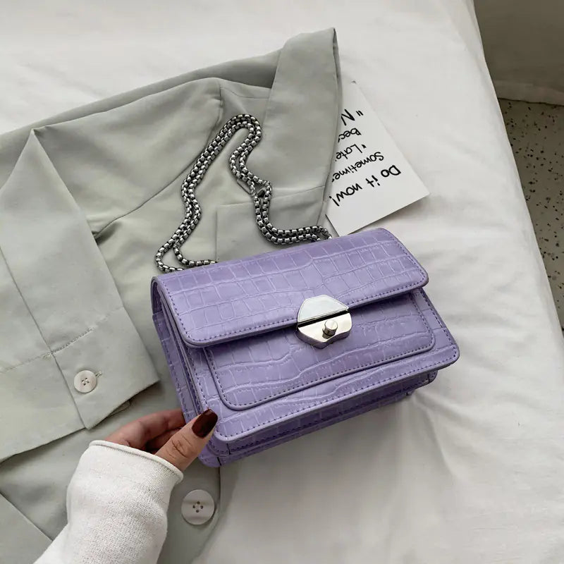 Vintage Crocodile Pattern Chain Crossbody Bag for Women