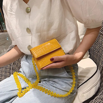 Crocodile Pattern Beaded Chain Crossbody Bag (Retro)