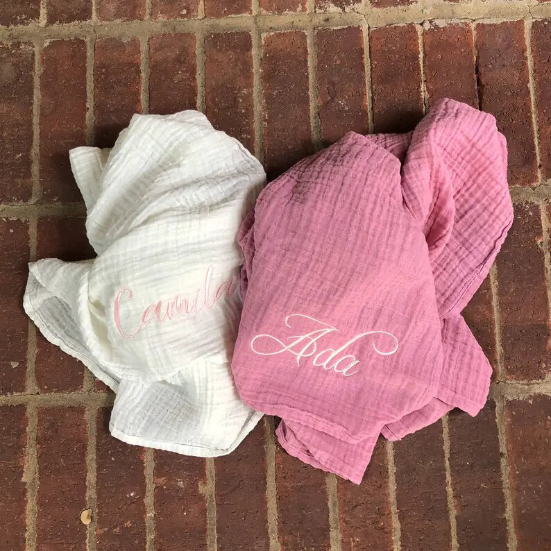 Etsy Embroidered Baby Swaddle Blanket - Muslin Fabric