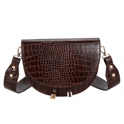 Fashionable Crocodile Pattern Half-Moon Shoulder Bag
